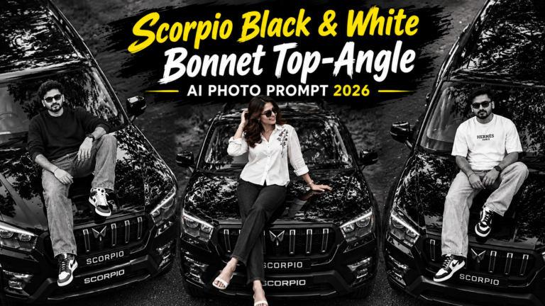 Scorpio Black & White Bonnet Top-Angle AI Photo Prompt 2026